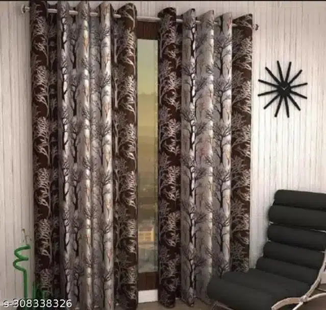 Polyester Door Curtains, Brown, 7 Feet, Pack of 2