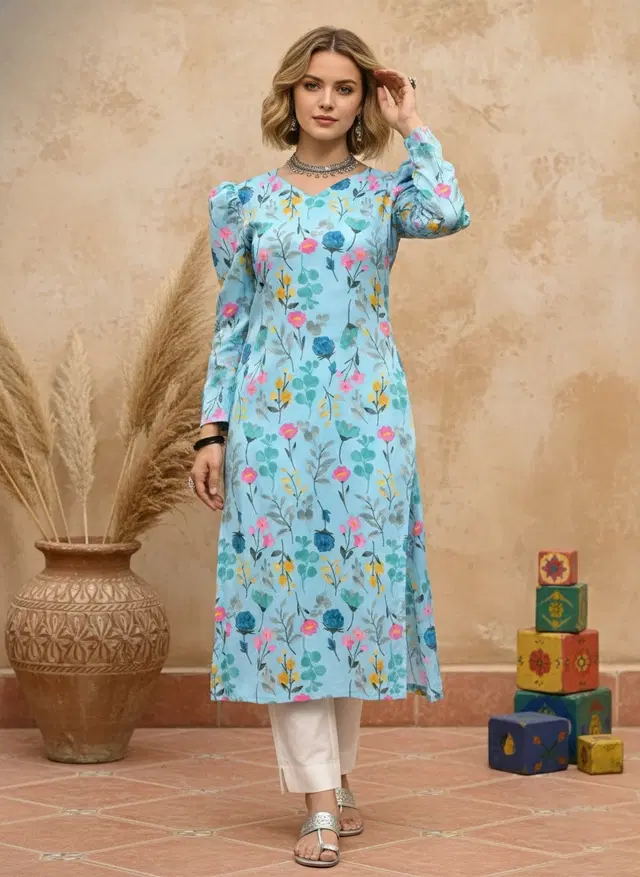 Straight Kurti for Women (Blue, XS)
