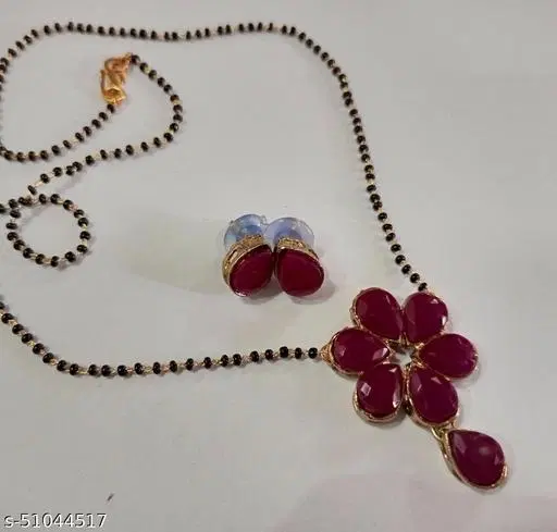 Alloy Mangalsutra With Earring for Women, Maroon