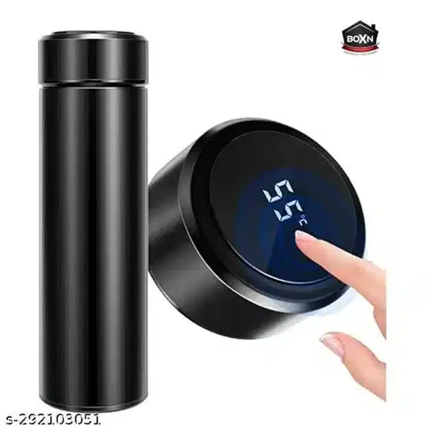 LED Temperature Display Stainless Steel Water Bottles, Black, 500 ml