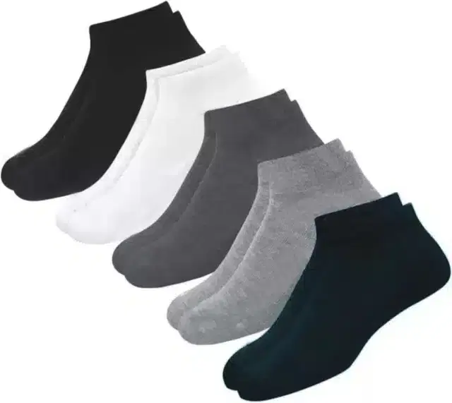 Cotton Ankle Socks for Unisex, Set of 5 (Multicolor, Free Size)