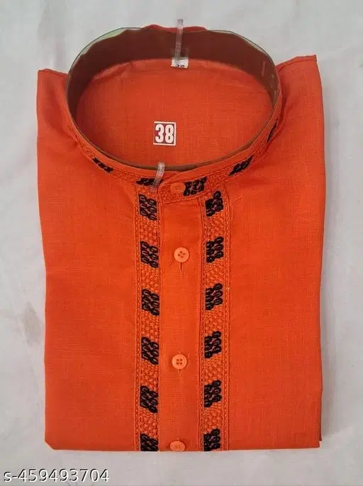 Cotton Solid Kurta for Men, Orange (M)