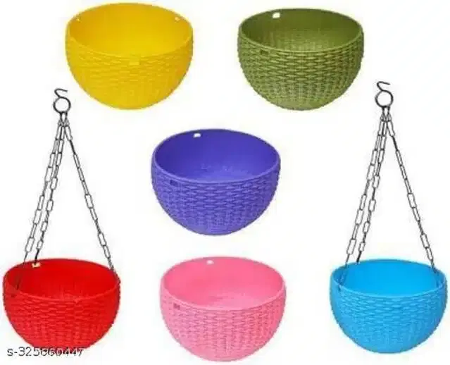 Hanging Flower Pots with Metal Chain, Multicolor, Pack of 6