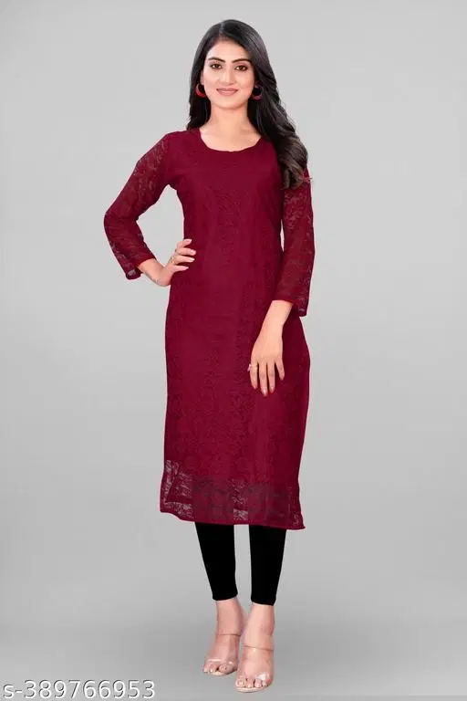 Net Kurti for Women,  Maroon  (S)