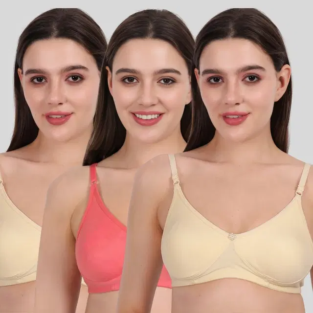 Cotton Bra for Women, Multicolour, Pack of 3 (28B)