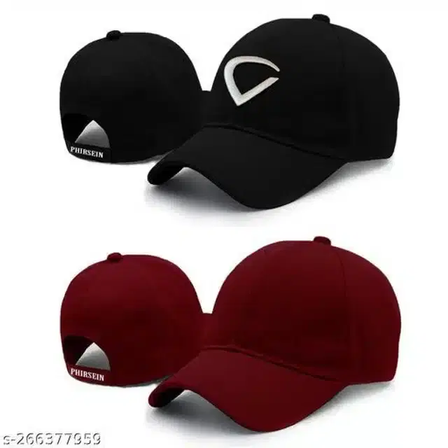 Cotton Cap for Men & Women, Pack of 2 (Black & Maroon)