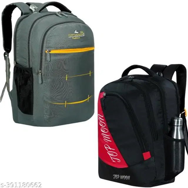 Polyester Backpack for Kids, Grey & Red, 35 L, Pack of 2