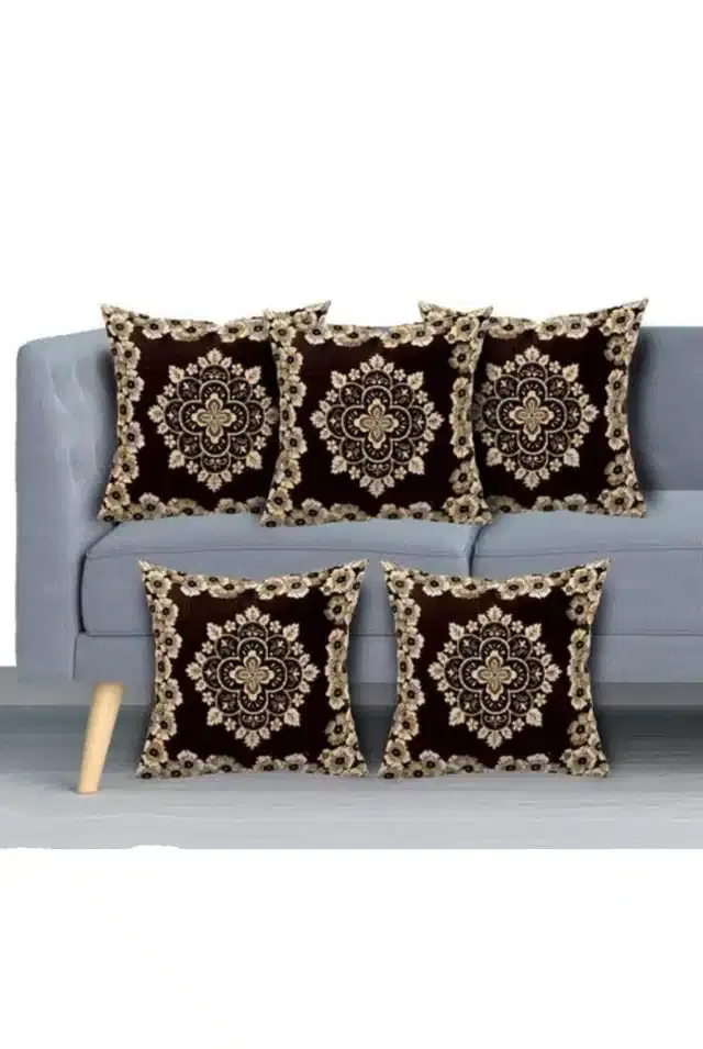 Premium Cotton Cushion Cover, 16x16 inch, Multicolor, Set of 5, A-24