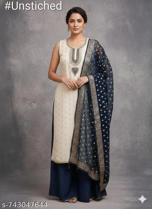 Embroidered Palazzo Suit Set (Multicolor, 6.65 meter (XXL)) (Multicolor, 6.45 meter for Women (XL)