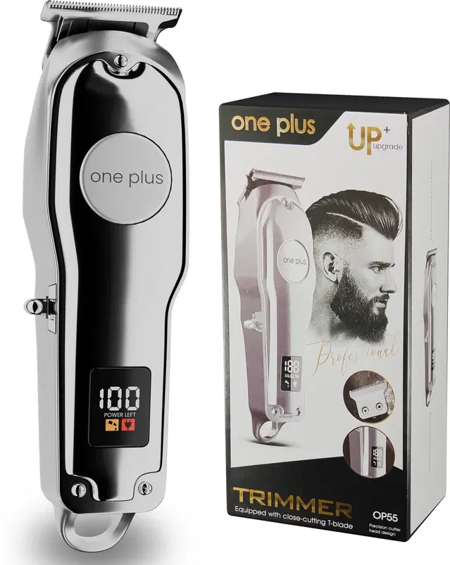 One Plus OP 55 Cordless Professional Hair Clipper Stainless steel blade with Led Display Trimmer 120 min Runtime 4 Length Settings  (Silver)