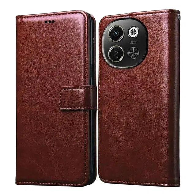 Artificial Leather Mobile Flip Cover for Tecno KL8 / Pova 6 Neo 5G (Brown)