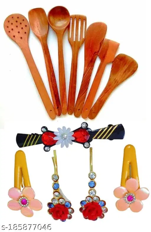 Wooden Kitchen Tools Set, Multicolor, Set of 7