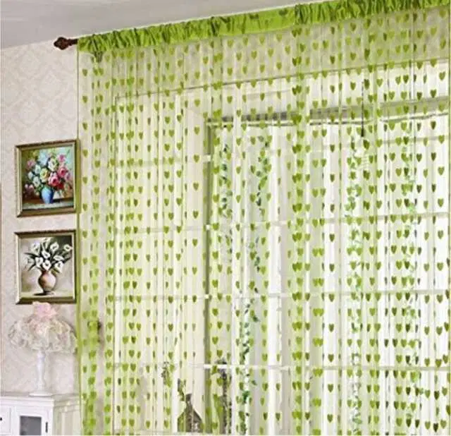 WI Heart String Single Piece Curtain, 4.5 ft X 6.5 ft, Green