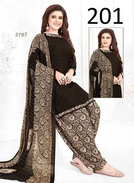 Sharda Trendy Leon Crepe Women Printed Unstitched Casual Dress Material Suit (Black) (SC-36)