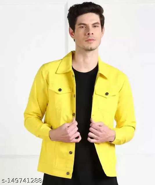 Heaven Fashion Fashionable Men Denim Jackets (Yellow, M) (HS-81)