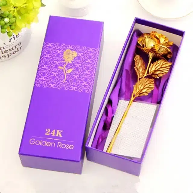 24K Gold Plated Artificial Rose Flower, Gold