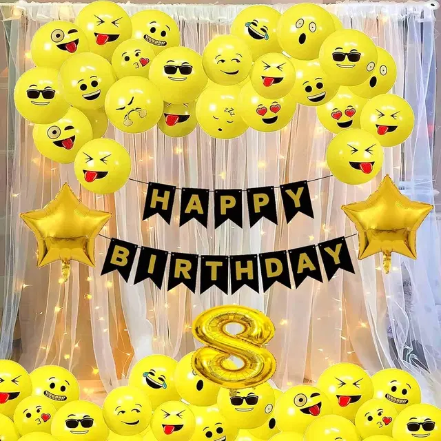 Emoji Theme 8th Birthday Decoration Kit (Yellow) Pcs Of 109 ,(Set Of 1)