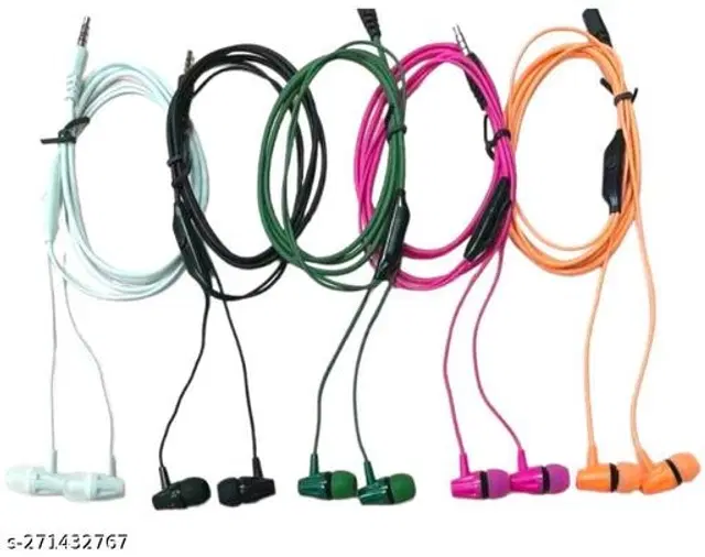 Premium 3.5 mm Jack Wired Earphones, Multicolor, Pack of 5