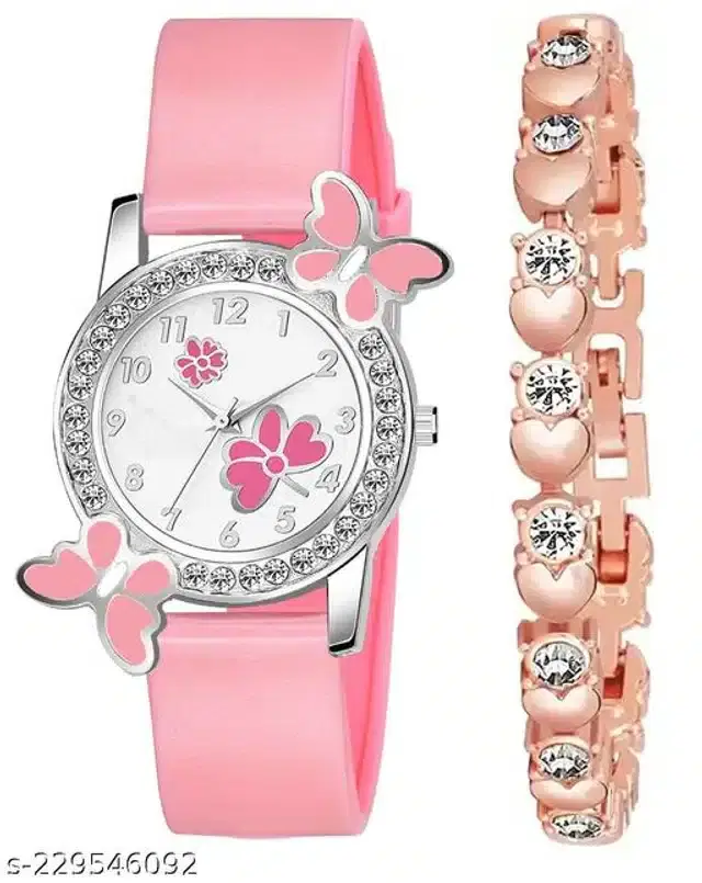 Analog Watch with Bracelet for Women, Set of 2 (Multicolor)