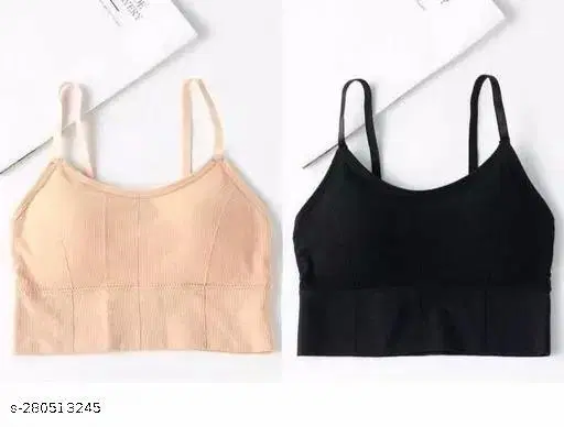 Nylon Sports Bra for Women, Black & Beige, Pack of 2 (28A)