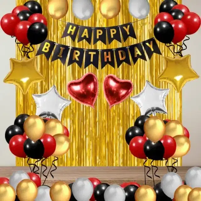 Banner & Balloons for Birthday Decoration, Multicolor, Set of 70