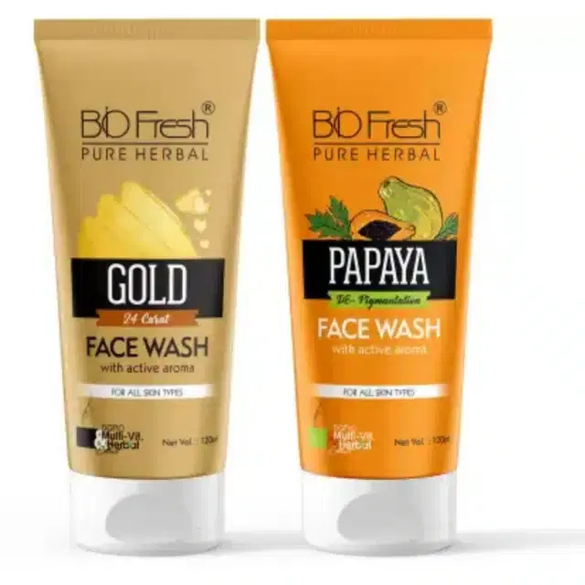 Biofresh Pure Herbal Gold & Papaya Face Wash, Pack of 2, 120 ml