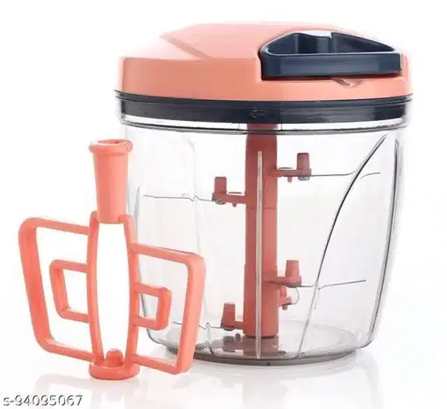 Plastic Manual Chopper, Peach & Black, 950 ml