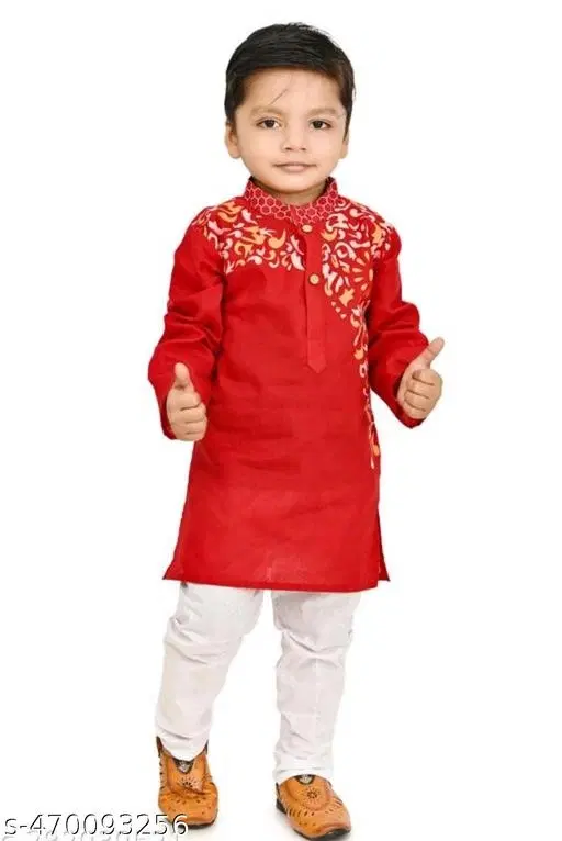 Solid Button Cotton Kurta Set for Boys (White, 4-5 Years)