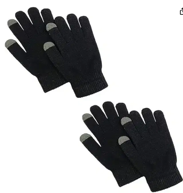 Woolen Winter Gloves for Men, Set of 2 (Black)