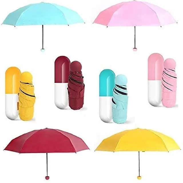 Foldable Mini Umbrella with Capsule Shaped Case, Assorted, Pack of 1
