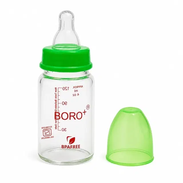 Kids Glass Milk Bottle-120 ml, Borosilicate Glass Milk Bottle for Kids, 120ml including Nipple