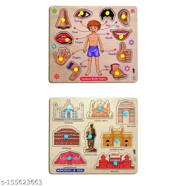 Wooden Puzzle for Kids, Multicolor, Pack of 2