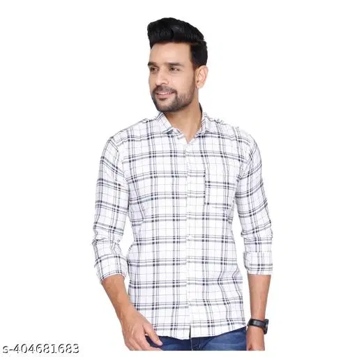 Cotton Blend Checked Shirt for Men, White (XXL) Pack of 1