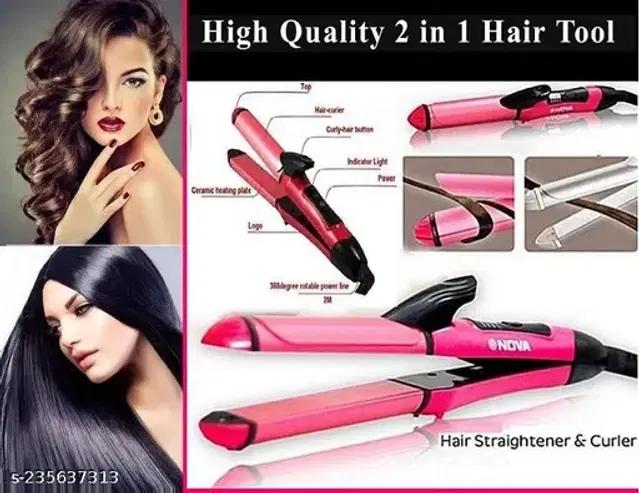 NH-2009 2 in 1 Hair Straightener cum Curler, Pink, 100 W