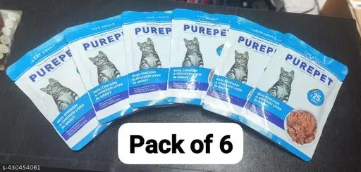 PUREPET Wet Cat Gravy Food Real Chicken & Liver Gravy 50 Gm (pack of 6)__100% complete nutritional food for all breeds wet food