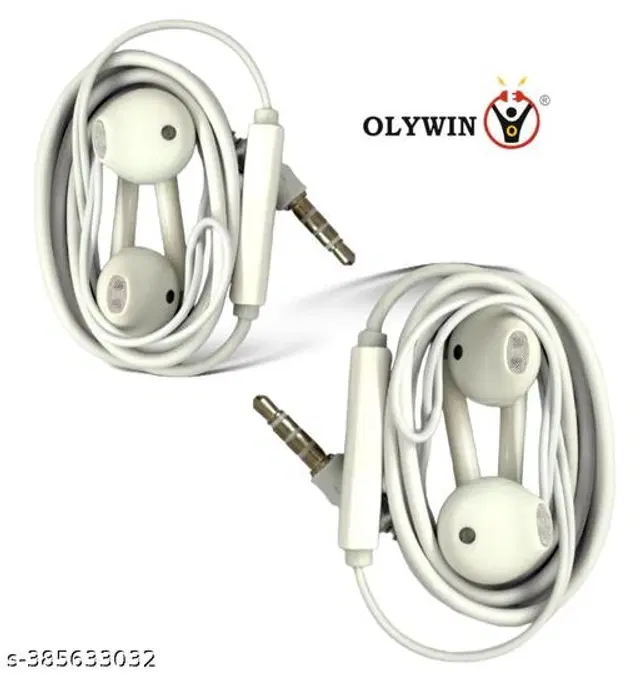 Premium 3.5 mm Jack Wired Earphones, White, Pack of 2