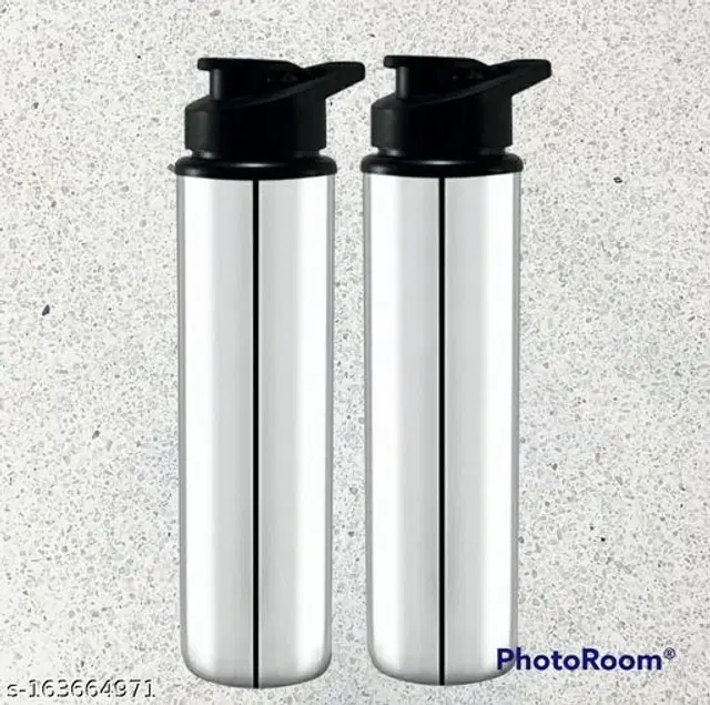 Stainless Steel Sports Water Bottles, Pack of 2, Silver, 1000 ml