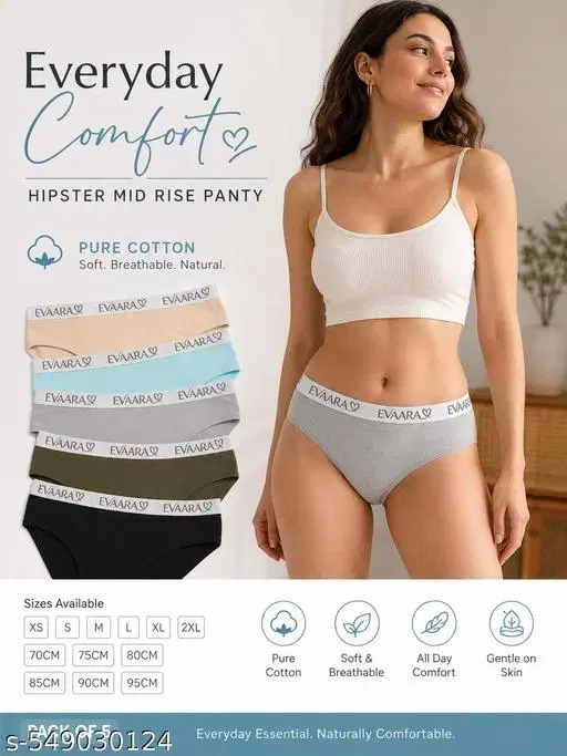 Evaara Hipster Briefs for Women, Pack of 5 (Grey, 28)