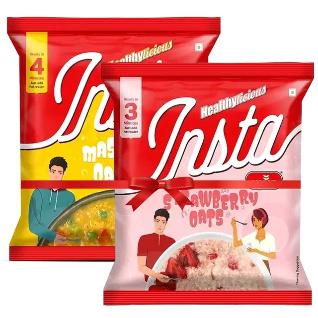 Insta Ahaar Masala Oats 38 g + Insta Ahaar Strawberry Oats 38 g