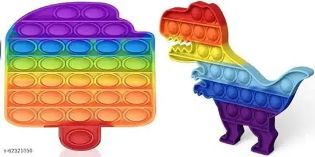 Silicone Pop It Fidget Stress Relief Toy, Multicolor, Pack of 2