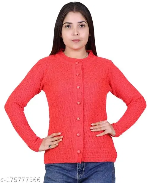 Acrylic Solid Sweater for Women (Red, M)