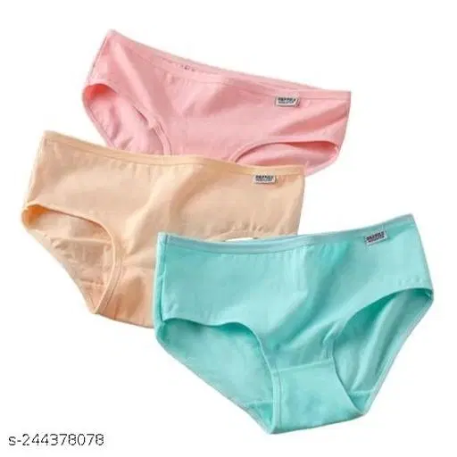 Solid Mid Rise Hipster Cotton Blend Briefs for Women, Pack of 3 (Pink, S)