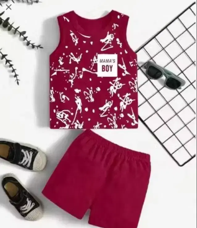 Printed Cotton Blend Clothing Set for Kids ,Red (3-4 Years)
