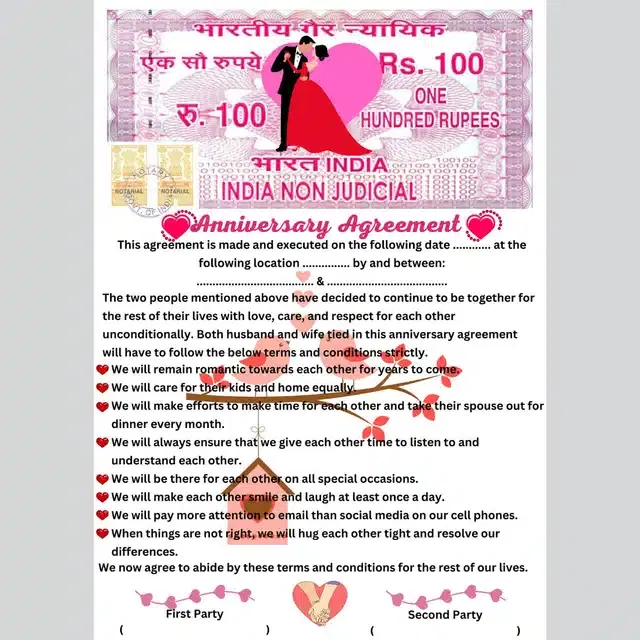 Anniversary Contract Agreement Printed Greeting Card, Multicolor