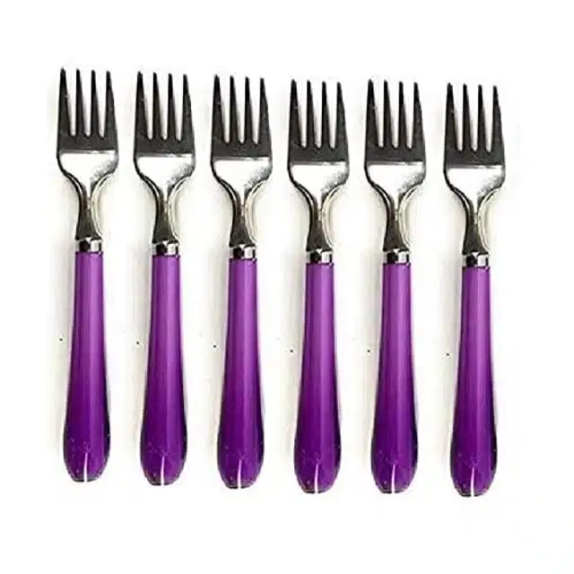 Stainless Steel Forks with Plastic Handle, Multicolor, Pack of 6