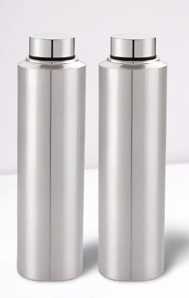 Stainless Steel Water Bottle, Silver, 1000 ml, Pack of 2