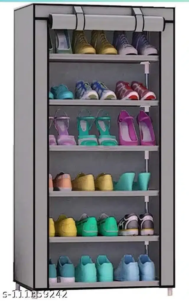 6 Shelves Metal Collapsible Shoe Rack, Grey