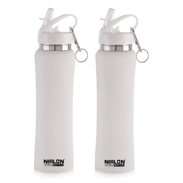 Nirlon Stainless Steel Sipper Water Bottle, White, 750 ml, Pack of 2