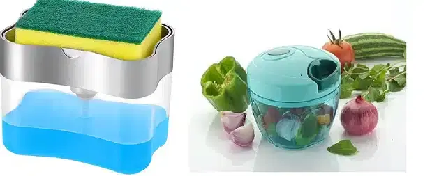 Combo of Plastic Vegetable Chopper, 450 ml & Dishwasher Liquid with Sponge Holder, 400 ml