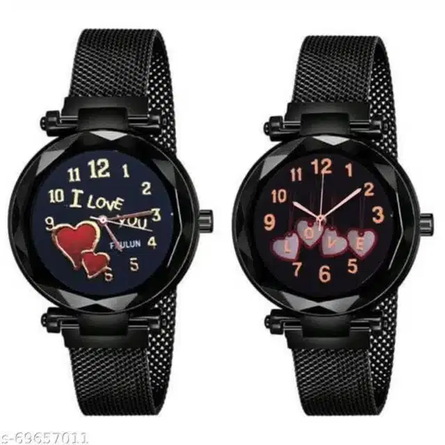 Analog Watch for Women, Set of 2 (Black)